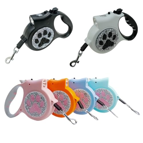 Led Retractable Dog Leash – 16ft Leash with Handcrafted Sparkle Detail Tangle-Free One-Hand Brake Soft Grip Handle for Small & Medium Dogs Up to 77lbs (DL-Lake Blue) - color: DL-Lake Blue