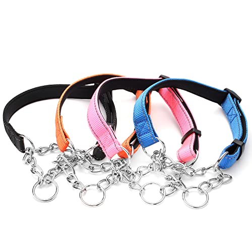 Martingale Dog Collars Adjustable Soft Nylon Reflective Collars with Stainless Steel Chain Walking Training Collars Heavy-Duty Puppy Chain Collars for Small,Medium,Large Dogs(Black,S) - color: Black, size: S-(dog's neck10-15inches)