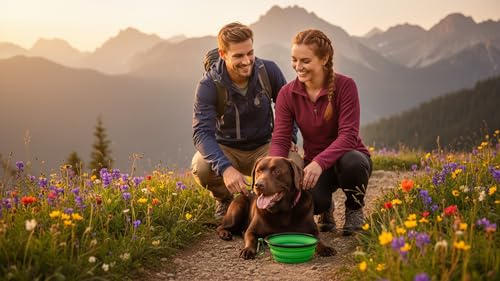 Silicone Foldable Pet Food Water Feeder, Collapsible Travel Bowl for Dog and Cat, Outdoor Portable (Green) - color: Green