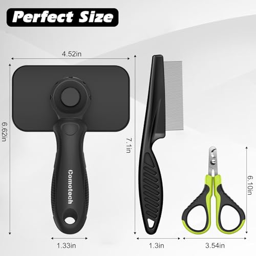 Comotech 3PCS Cat Grooming Supplies,Cat Brush & Nail Clipper/Trimmer & Flea Comb for Shedding Indoor Cats Dogs and Small Animals - Meet All Your Pet's Daily Grooming Needs - All in One Set (Green) - color: Green