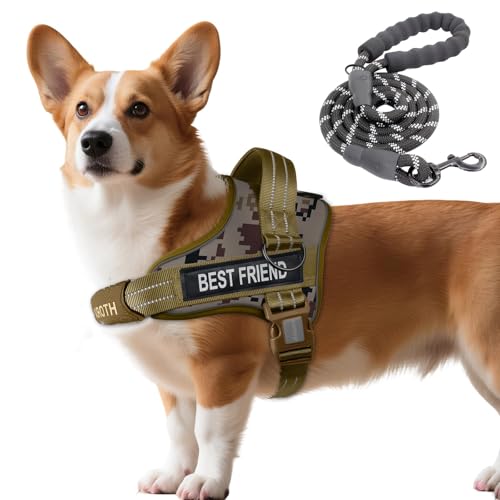 AUROTH Dog Harness and Leash Set, Soft Padded Service Dog Vest with 5.25FT Dog Leash, No Choke, Easy On Pet Vest, Adjustable Reflective No Pull Pet Vest Medium Sized Dog, Easy Walking and Training - color: Desert Camo, size: M(Neck:17.7"-24",Chest:23.6"-3