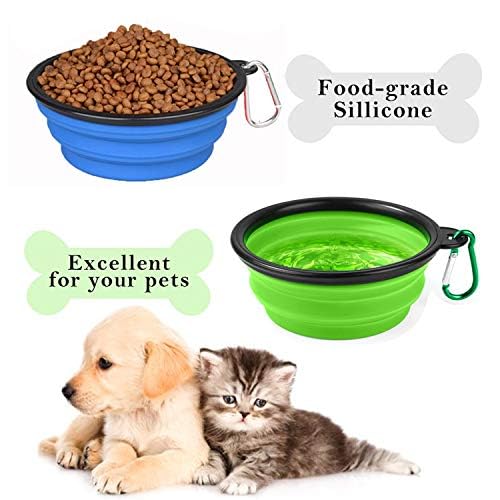 Collapsible Portable Silicone Big Dog Bowls,2 Pack,34 oz/Each Bowl,Silicone Basic Bowl with Plastic Rim and D-Ring,Foldable Travel pet Feeder,Portable Basic Bowl for Dog (Blue) - color: blue