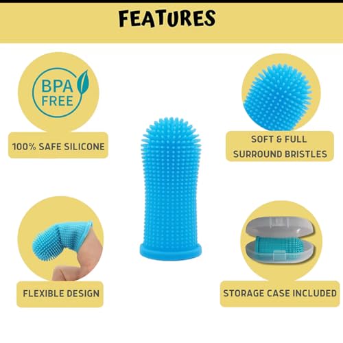 Gomoly Pet Toothbrush, 360 ° Dog Tooth Cleaning Set, Cat Finger Cover Toot-hbrush for Cleaning Tongue Coating and Tooth Care, Pet Silicone Finger Cover Toothbrush Set of 2 with case (Clear, Large) - color: Clear