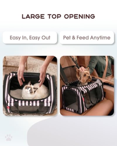BurgeonNest Cat Carrier Soft, Pet Carrier Dog Carrier Airline Approved for Cats and Small Dogs up to 20 lbs Top Loading with Shoulder Strap, Privacy Protection, Mesh Ventilation, Car Travel, Striped - color: Striped, size: 17.7"L x 11.8"W x 11.4"H