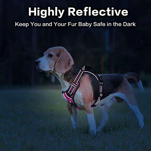 PoyPet No Pull Dog Harness, No Choke Front Clip Reflective Dog Vest with Soft Padded Vertical Handle, 3 Leash Attachments for Small Medium Large Dogs (Pink,M) - color: Pink, size: Medium