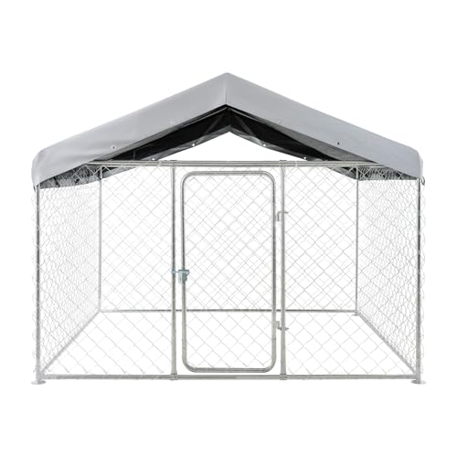 VEVOR Outdoor Dog Kennel, 6.56 x 6.56 x 5.25 ft Large Dog Kennel with Secure Lock, Outside Dogs Enclosures with UV-Resistant & Waterproof Roof Cover, Heavy Duty Pet Crate Cage Run for Large Dogs - size: 6.56 x 6.56 x 5.25 ft