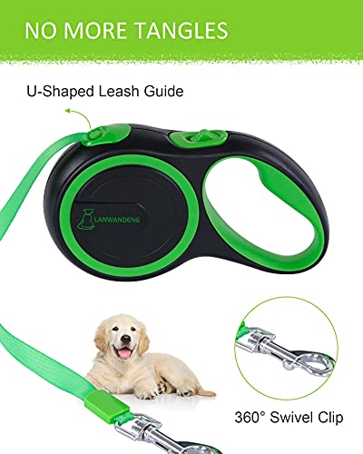26FT Long Chew Proof Retractable Dog Leash with 2 Heavy Duty Anti-Chewing Wire Ropes, 360° Tangle-Free Dog Lead with Anti-Slip Handle for Small/Medium/Large Dogs Green - color: Green