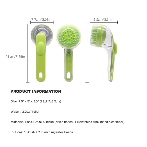 Pet Bath Brush with Shampoo Dispenser - Silicone Massage Grooming Tool for Cats & Dogs, Long Handle Dog Cat Bath Brush for Wet/Dry Use Green (ABS + Food-Grade Silicone, 7.5")