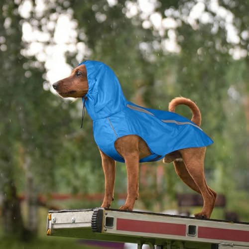 Dog Raincoat with Reflective Strip Hoodie, Waterproof Dog Raincoats, Adjustable Lightweight Hooded Poncho Dog Rain Jacket, Snowproof Windproof Clothes, Raincoats for Small Dogs - color: Blue, size: S