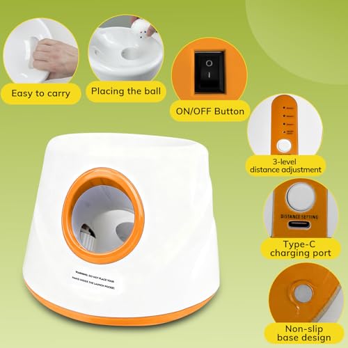 Automatic Dog Ball Launcher for Small/Medium Dogs - Small Silent Design, 3 Distance Settings (20ft/33ft/46ft), Rechargeable, 10 Durable 2.3" Balls Included (Dog Ball Launcher-Orange) - color: Dog Ball Launcher-Orange