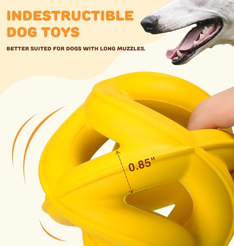 Natural Rubber Indestructible Dog Toys, Durable Dog Chew Toys for Aggressive Chewers - Interactive Dog Toy Balls for Anxiety Relief, Safe for Most Breeds, Fetch Training, 4", Lemon - color: Lemon