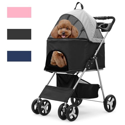 Magshion Foldable Pet Stroller, 3-in-1 Dog Travel Jogger with Detachable Carrier, Cup Holder, Storage Basket, Folding Carrier for Small/Medium Dogs & Cats Up to 33 lbs, Black - color: Black, style: Up to 33 lbs