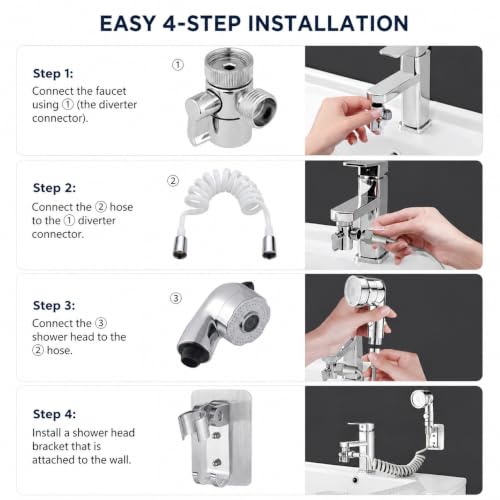 Sink Faucet Sprayer Hand Shower Sink Shower Hose Sprayer for Hair Washing,Rinser Set with Faucet Adapter, Shower Stand and Hose - for Utility Room, Bathroom, Laundry Tub
