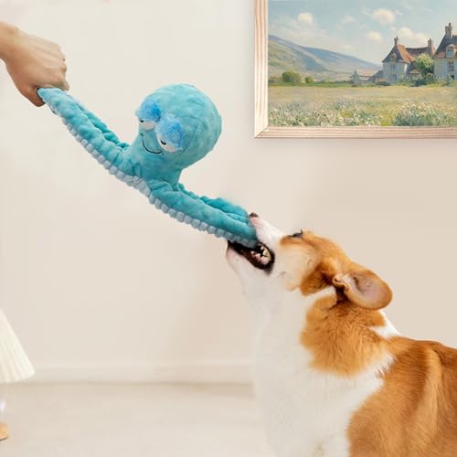 Squeaky Dog Toys - Interactive Plush Toys for Medium Dogs- Blue Octopus Toys for Tug of War - style: Octopus dog toys