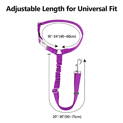 Plutus Pet Dog Seat Belt for Car Headrest, Reflective and Adjustable Restraint with Elastic Bungee for Safety, Vehicle Seatbelt Harness for Small Medium Large Dogs and Cats - color: Purple