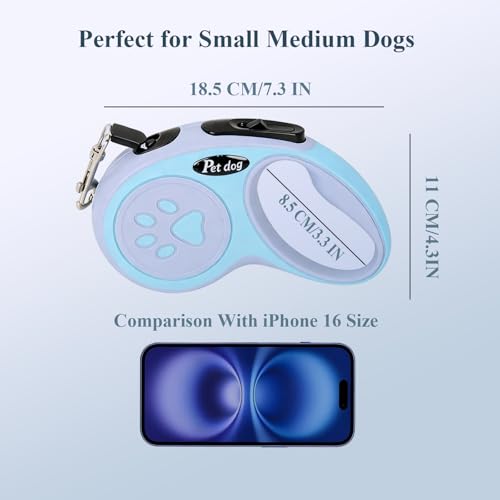 TerraKin 360° Tangle-Free Retractable Dog Leash for Small to Medium Dogs - 16ft Durable Nylon Tape with One-Hand Brake, Pause & Lock, Paw-Shaped Anti-Slip ABS Handle, Blue - color: Blue