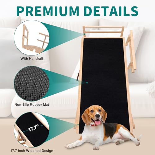Dog Ramp for Bed, Adjustable Pet Ramps for Dog to Get on Bed, Non-Slip Rubber Surface - Folding Wooden Dog Ramp for Small/Large/Old Dogs, Adjustable up to 27.5 inch High Beds, Safety Railings - size: L-for 27.5''H Bed