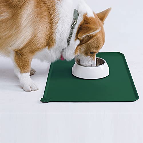 AUDWUD Silicone Waterproof Pet Feeding Mats,Anti Slip Bowl Pad,Dog Mat for Food and Water - color: Hunter Green, size: 18.5" x 11.5"