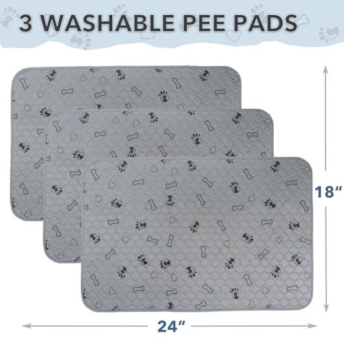 3 Pack 18x24 Reusable Puppy Pads Super Absorbent Washable Pee Pads for Dogs Leakproof Training Mats Waterproof Pet Training Pads for Puppy Playpen, Crate, Whelping Box, Potty Training - size: 18''x24''(Pack of 3)