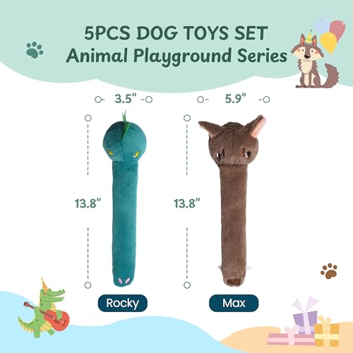Nocciola Dog Squeak Toys 2pcs, Dog Toys to Keep Them Busy for Aggressive Chewers, Hide and Seek Crinkle Dog Toy for Large Dogs, Long Face Wild Animals Playground Series - style: Wolf, Crocodile