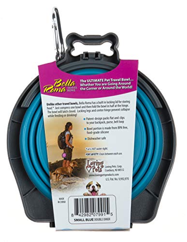 Loving Pets 73807991: Travel Double Diner Dog Bowl, Blue Sm - color: Blue