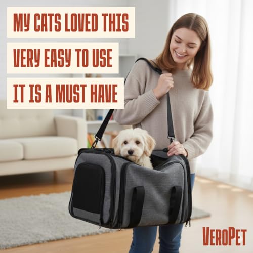 Soft Sided Pet Carrier for Small Dogs & Cats (Up to 9 lbs) – Airline Approved Underseat Travel Bag with Breathable Mesh, Luggage Strap & Washable Mat – Compact & Lightweight, Grey