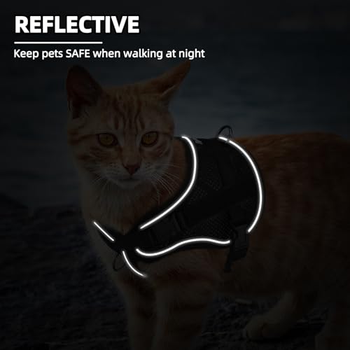 PUPTECK Cat Harness and Leash Set Escape Proof, Adjustable Reflective Kitten Jacket Easy Control, Pet Vest Harness for Cats Small Dogs Puppies Walking and Travel - color: Black, size: Small
