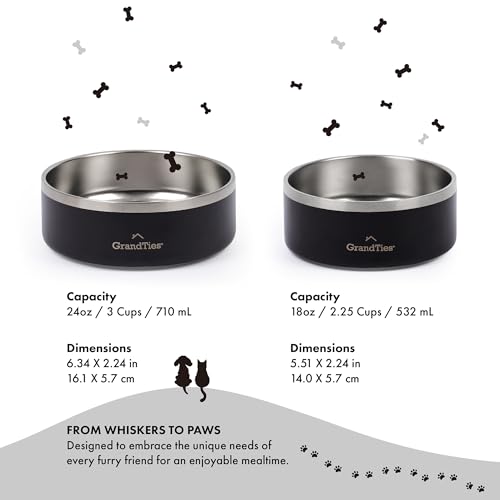 GrandTies Stainless Steel Engraved Pet Bowl | Reusable BPA-Free Insulated Pet Bowls | Large Heavy Duty Non Skid Spill Proof Dog Bowl | Outdoor Dog Water Bowl (24oz, Midnight Black) - color: Midnight Black, size: 24oz