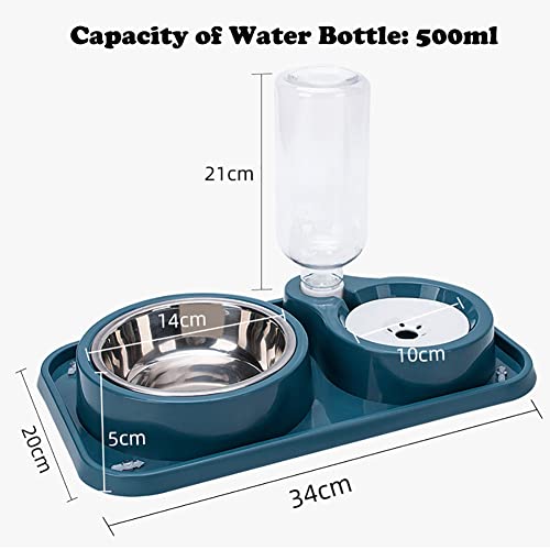 Love Dream Double Dog Cat Bowls, 2 in1 Pet Water and Food Bowl Set with Automatic Gravity Water Dispenser Bottle Detachable Stainless Steel Bowl No-Spill for Cats and Dogs Puppy Kitten Rabbit - color: Ligth Green, size: Capacity Water Bottle: 500ML