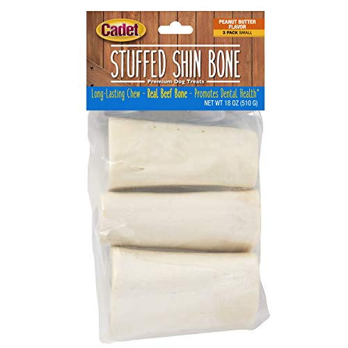 Cadet Stuffed Shin Bone, Long-Lasting Dog Chew Bones for Aggressive Chewers, High Protein Filled Bone Dental Chew for Dogs, Peanut Butter Flavor Filling, 3-4" for Small Dogs, 3 Pack - size: 3 Count (Pack of 1)