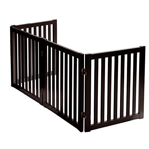 WELLAND 24" Freestanding Pet Gate, Foldable Wooden Dog Gate, 4 Panel Step Over Fence, Indoor Puppy Gate, Expands Up to 80" Wide, Espresso - color: Espresso, size: 4 Panel 80" Wide