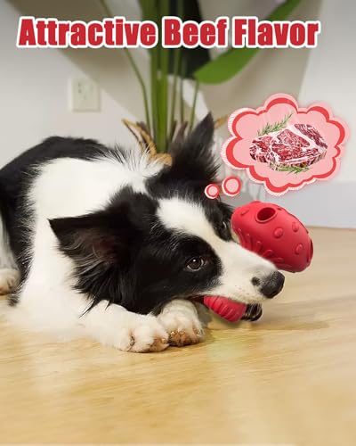 Dog Chew Toys for Aggressive Chewers, Rubber Treat Dispensing Stimulation Toy to Keep Them Busy, Durable Interactive Enrichment Puzzle Toy for Medium Large Breed Dogs - color: Red