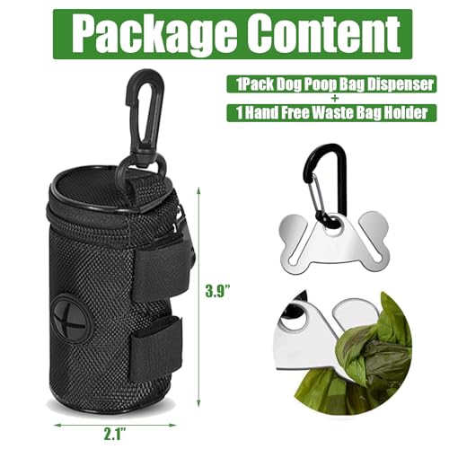 Dog Poop Bag Holder for Leash Attachment - Waste Bag Dispenser for Leash - Fits Any Dog Leash - Portable Set with Hand Free Holder Metal Carrier, Black Round Shape - color: Black
