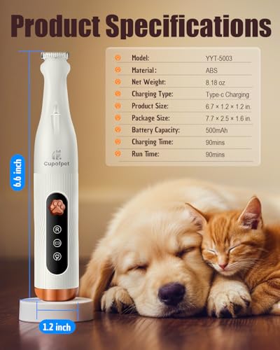 Dog Paw Trimmer for Precision Shaver, Cordless Small Pet Paw Grooming Trimmer, Low Noise for Trimming Dog's Hair Around Paws, Eyes, Ears, Face, Butt(White)