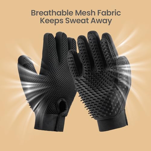 Pet Hair Remover Glove - Gentle Pet Grooming Glove Brush - Deshedding Glove - Massage Mitt with Enhanced Five Finger Design - Perfect for Dogs & Cats with Long & Short Fur - 1 Pack (Right-hand), Black - color: Black
