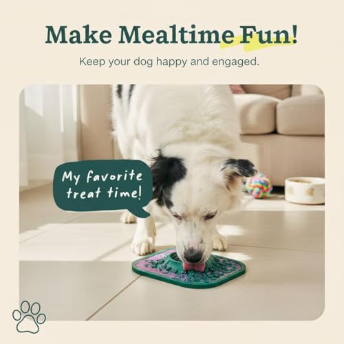 Dog Lick Mat, Green | BPA-Free, Food-Grade Silicone, Slow Feeder with Textured Surface, Integrated Center Bowl, Non-Slip Base