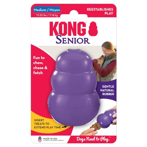 KONG Senior - Dog Toy with Gentle, Natural Rubber - Durable Dog Toy for Older Dogs - Use Treats with Stuffable Chew Toy - Treat Toy for Chewing & Fetching - for Medium Dogs - size: Medium (Pack of 1)
