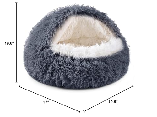 NOYAL Round Hooded Donut Dog Bed for Small & Medium Pets - Plush Fluffy Anti-Anxiety Cat Cave Bed with Cover - color: Dark grey, size: Small 19.6''