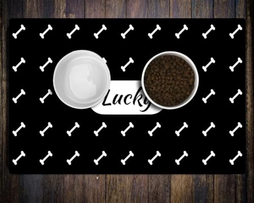 Personalized Dog & Cat Food Mat with Name | Waterproof PU Pet Bowl Mat | Non-Slip Rubber Bottom | Easy Clean | 3 Sizes (24"×16", 30"×20", 36"×24") (Dot) - color: Bone