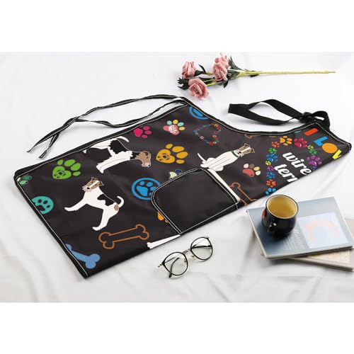 MBMSO Wire Fox Terrier Apron Dog Apron with Pockets Wire Fox Terrier Gifts for Dog Lover Dog Owner Gift Dog Mom Kitchen Apron