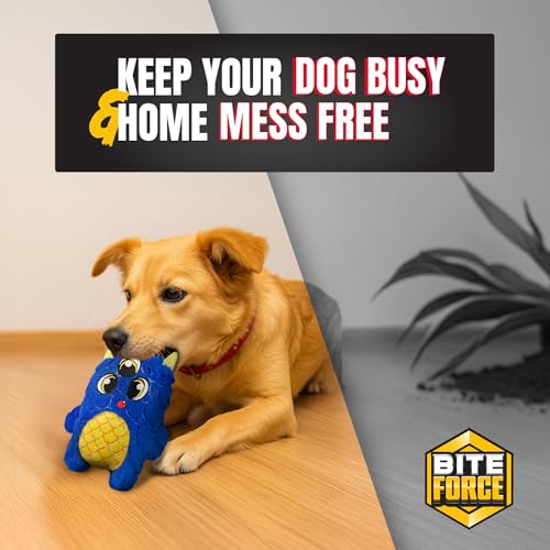 Bite Force - Durable & Strong Dog Toy Blue Furocious Frank Monster with Squeaker, Kevlar-Reinforced Seams for Aggressive chewers. - color: Medium - Furocious Frank