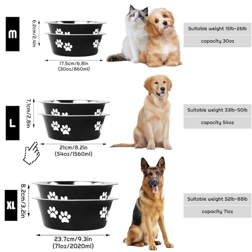 YUDANSI Dog Bowls 2 Pack Small Medium Dogs Feeding Food Water Bowl with Non-Slip Silicone Sole, Stainless Steel Dog Dishes Elevated Raised Pet Feeder(Black, L(6.6 Cups) - color: Black, size: L(6.6 Cups)