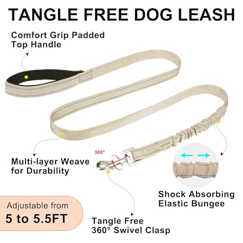 BEAUTYZOO Dog Harness No Pull, Quick Fit Dog Harness and Leash Set, Escape Proof Vest Harness with Soft Handle, Reflective Breathable Mesh Padding Harness for Medium Size Dog Training Walking, Beige M - color: Beige, size: M: Chest 21"-26.7"