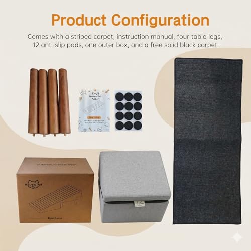 2-in-1 Dog Ramp and Stairs for Bed and Couch, 17 Inch High,Foldable Ottoman Ramp with Non-Slip Replaceable Carpet, Joint Relief for Small and Large Dogs - color: Gray