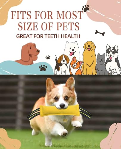 Clysoru Tug Toy for Dogs Tug of War Dog Toy with 2 Strong Red Band Handles Lasting Training Equipment Puppy to Large Dogs Interactive Toy Best for Tug of War Pull Indestructible Rope Toys (Yellow) - color: yellow