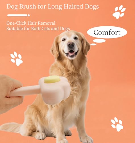 Adorable Cloud-Shaped Universal Pet Grooming Brush for Dogs and Cats - One-Click Hair Removal, Safe Rounded Pin Design - Ideal for Shedding Tool of Long and Short Haired Pets (Pink)