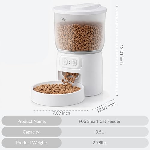 Waithem Wi-Fi Automatic Pet Feeder for Cats&Dogs, Timed Dry Food Dispenser with App Programmable Portion Control, Up to 10 Meals Per Day, Dual Power Supply, 5G/2.4G WLAN, Desiccant Bag Included