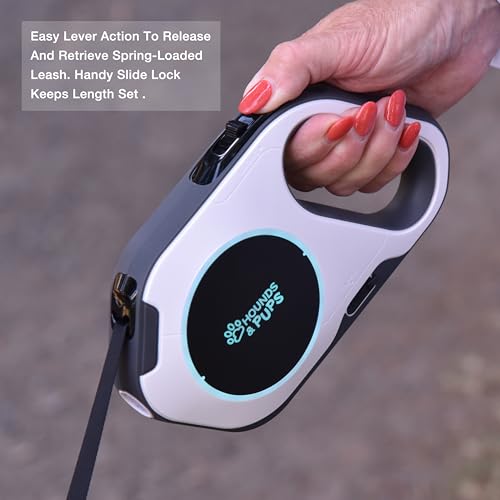 Hounds & Pups Retractable Dog Leash, 15 ft Length, LED Light for Night Walks (Pink) - color: pink