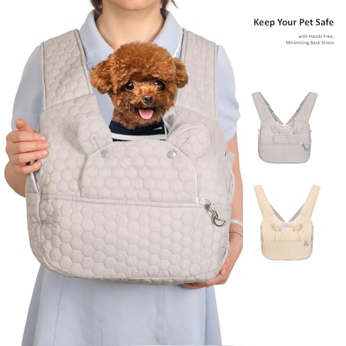 Dog Backpack Carrier for Dogs, Adjustable Strap Cat Carrier Sling, Hands-Free Front Facing Pets Sling Chest, Fit 5-15 Lbs Pets Carrier Backpack for Camping Hiking Traveling Cycling(Light Gray) - color: Light Gray