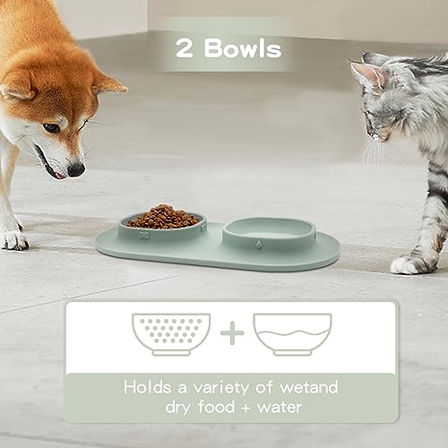 Dog Food Bowls Pet Bowls & Dog Water Bowls with No-Spill and Non-Skid, Feeder Bowls with Dog Bowl Mat for Small Medium Large Size Dogs Cats Puppy Pets, Dog Dishes (Green) - color: Green